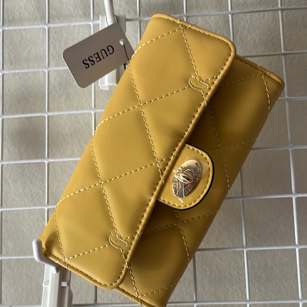 Guess Yellow Quilted Wallet with Metallic Clasp
